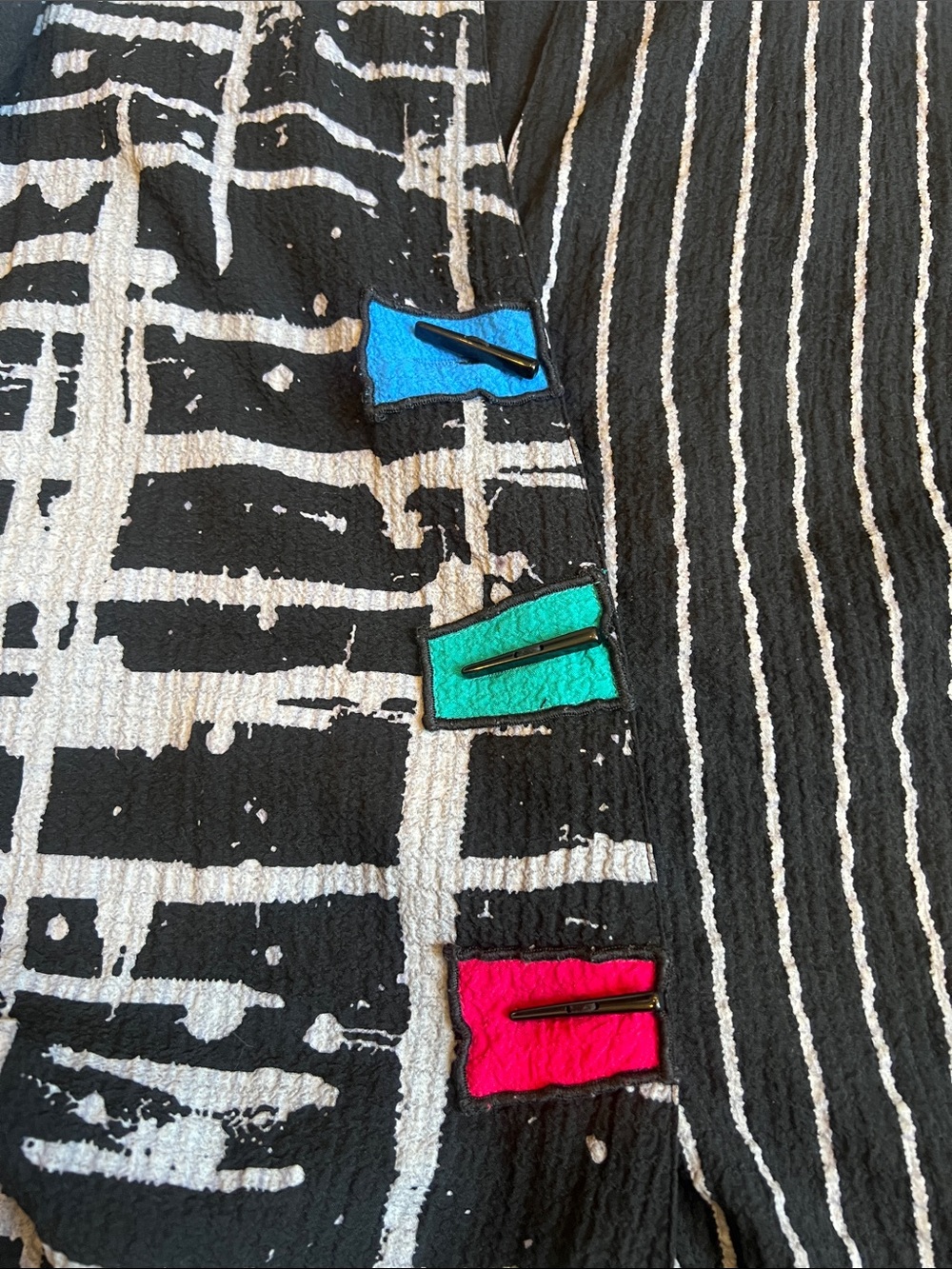 Ali Miles Artsy Black Patterned Button Top with Color Accents Maximalist Indie - Picture 9 of 10